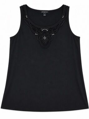 Ann Taylor Black Embellished Rhinestone Tank Top Soutache M